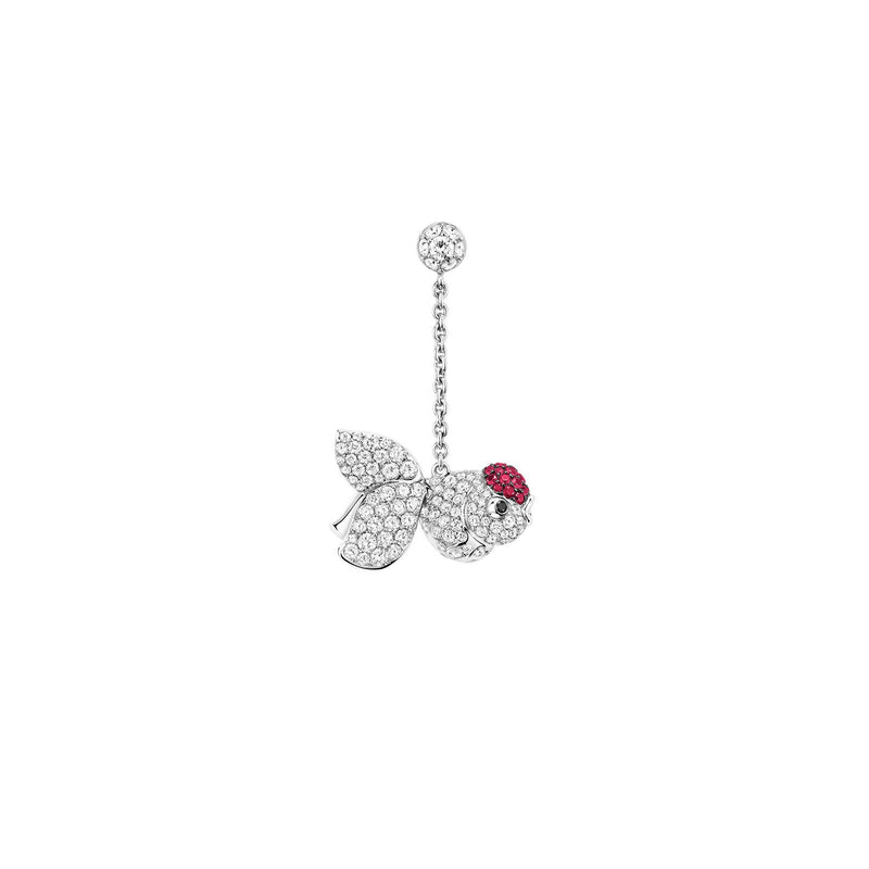 Qeelin Qin Qin Medium Earring-Qeelin Qin Qin Medium Earring - 18 karat white gold pavé diamond and ruby qin qin drop earring.