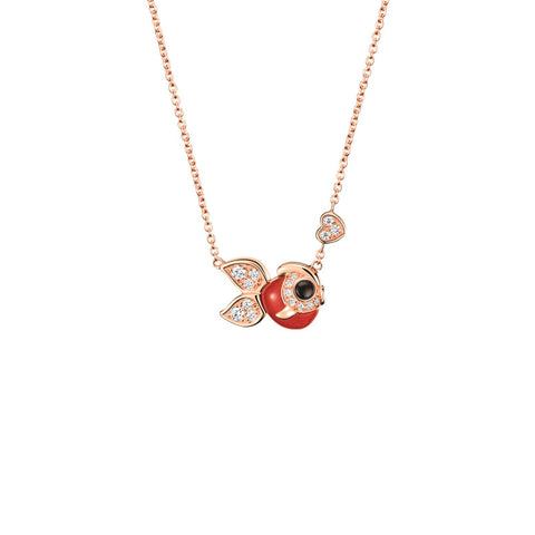 Qeelin Qin Qin Petite Necklace - Petite Qin Qin necklace in 18 karat rose gold with diamonds, onyx and red agate.