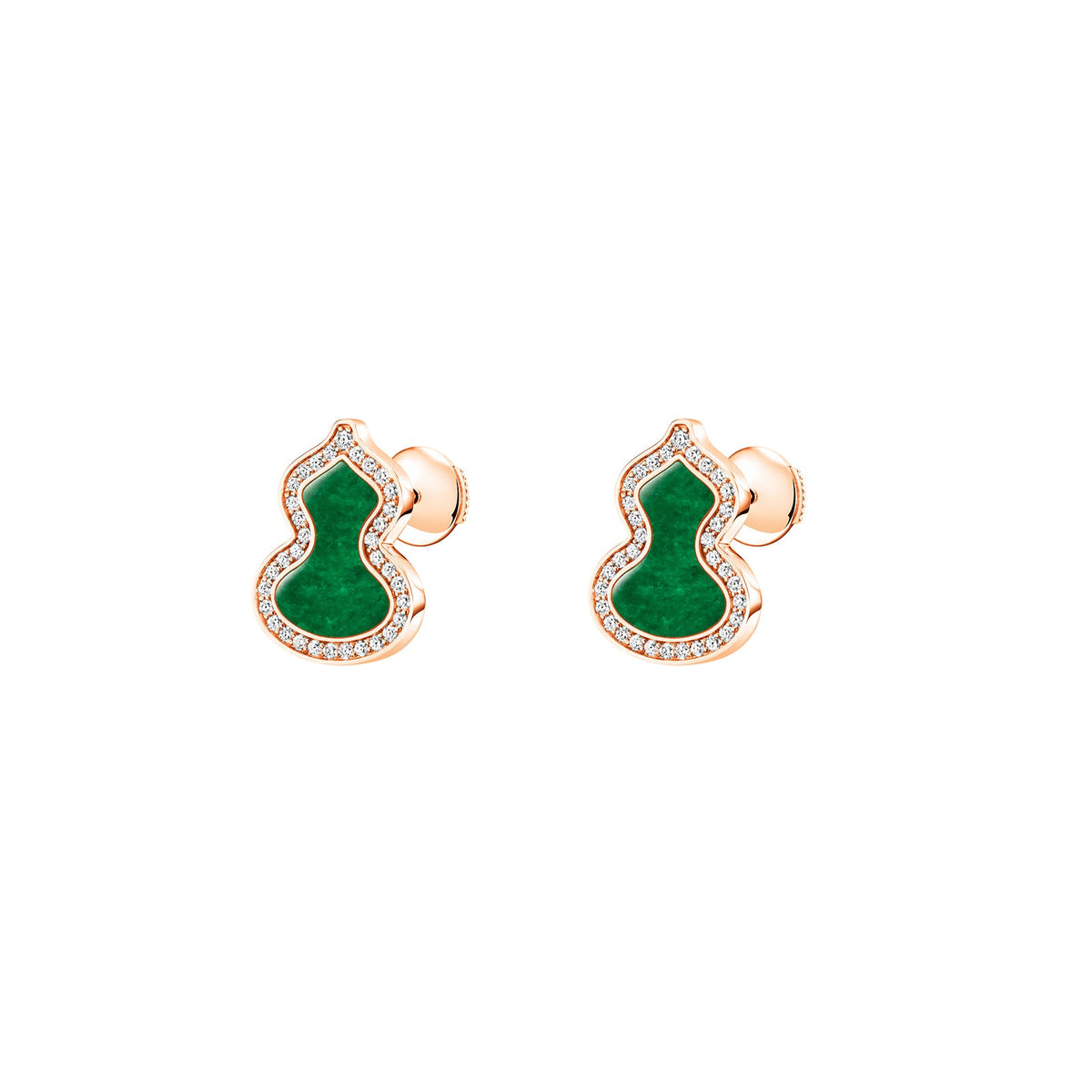 Qeelin Small Wulu Stud Earrings - WU-030-SERSD-RGDGJE - 18 karat rose gold small wulu earrings with diamonds and jade