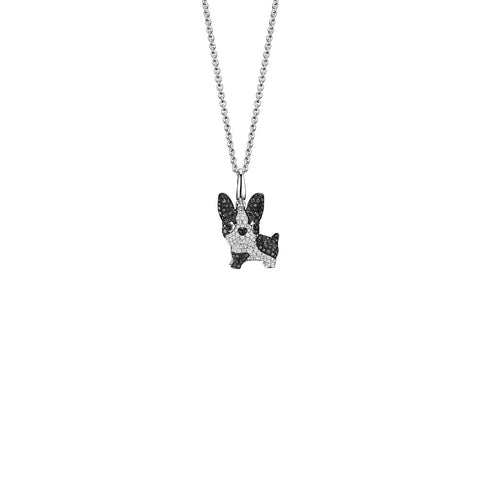 Qeelin Wang Wang Medium French Bulldog Pierre Pendant-Qeelin Wang Wang Medium French Bulldog Pierre Pendant - Qeelin Wang Wang Medium French Bulldog Pierre Pendant in 18 karat white gold with black and white diamonds.