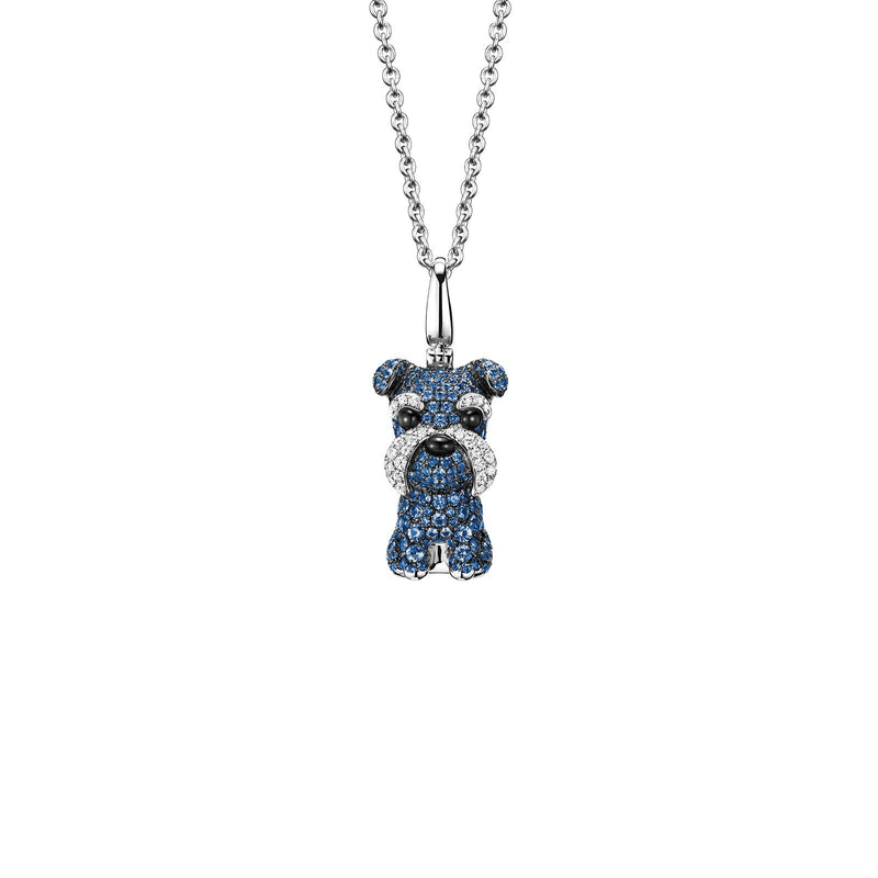 Qeelin Medium Wang Wang Schnauzer Morgen Pendant-Qeelin Wang Wang Medium Schnauzer Morgen Pendant - Wang Wang medium Schnauzer in blue sapphire and diamonds pendant.