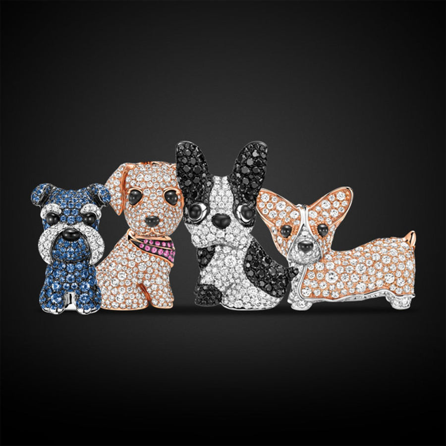 Qeelin Wang Wang Medium Schnauzer Morgen Pendant - Wang Wang medium Schnauzer in blue sapphire and diamonds pendant.