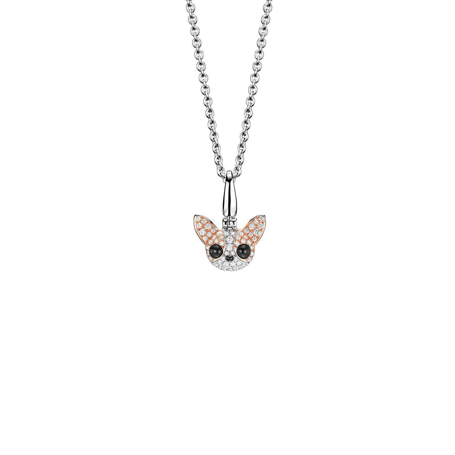 Qeelin Wang Wang Small Chihuahua Peekabo Pendant - Wang Wang Small Chihuahua in 18 karat rose gold with black and white diamonds pendant. 