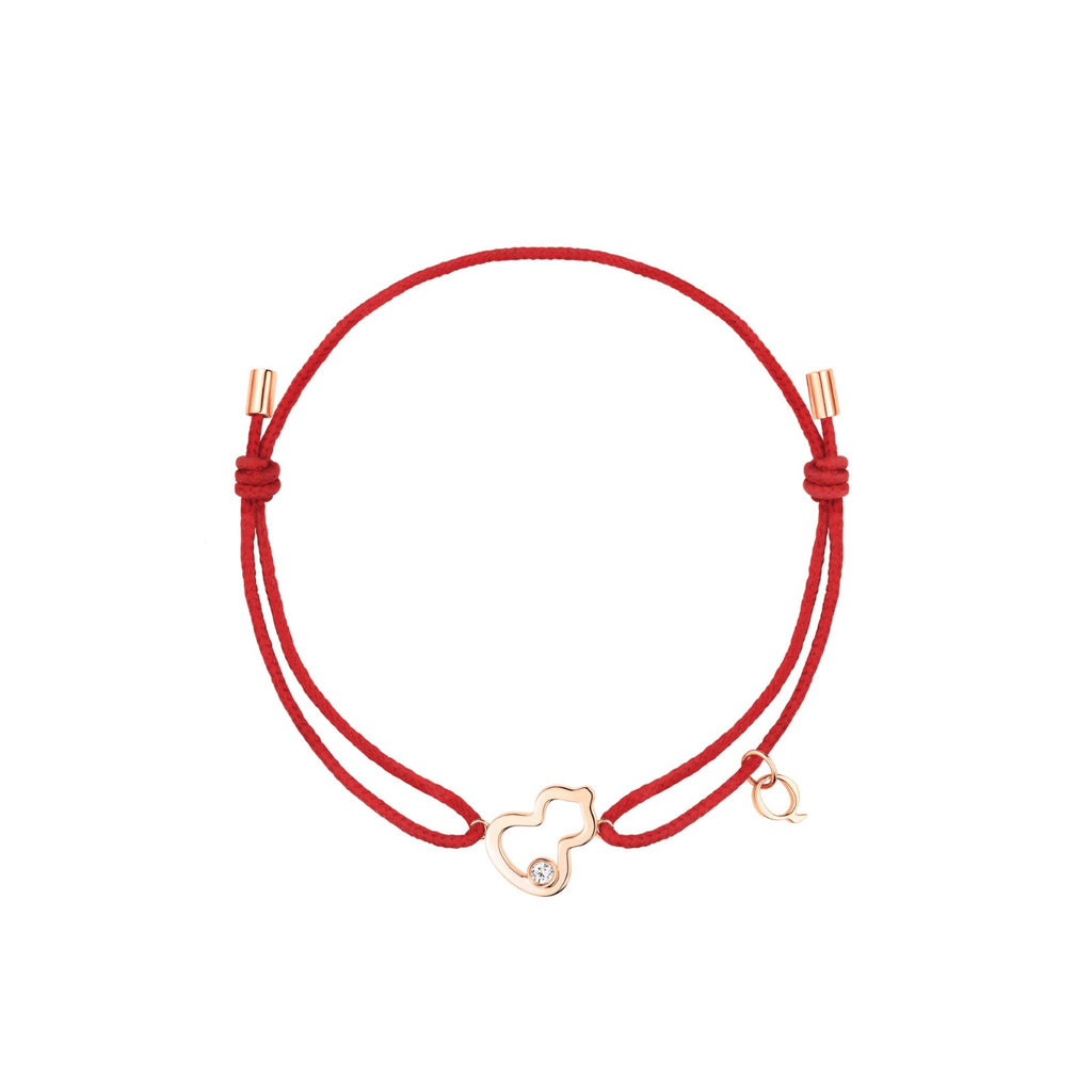 Qeelin Wulu Bracelet on Red Cord - WU-040-XQRCBL-RGD