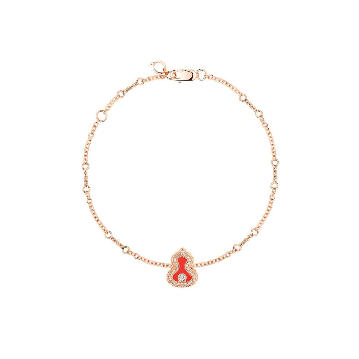 Qeelin Wulu Bracelet - WU-040-LGBL-RGDRA - 18 karat rose gold wulu bracelet with diamonds and red agate