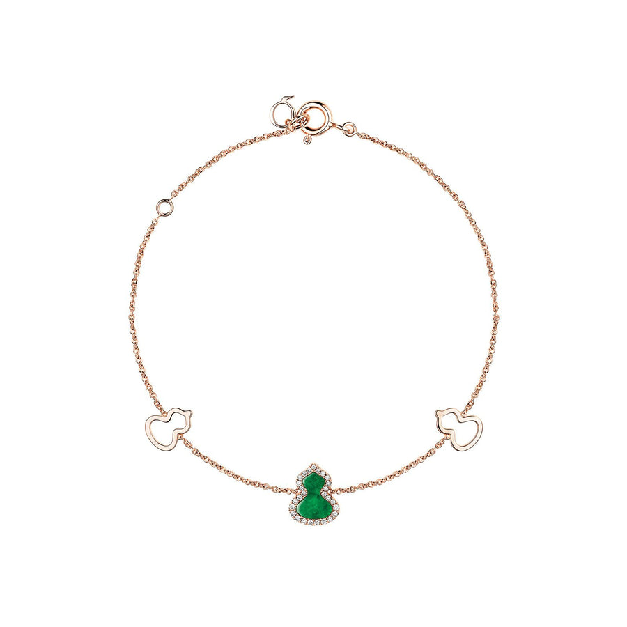 Qeelin Wulu Bracelet - 18 karat rose gold with one jade and diamond wulu in the center and two gold wulu on each side.