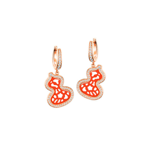Qeelin Wulu Earrings - 18 karat rose gold diamond and red agate lace wulu earrings.