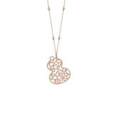 Qeelin Wulu Lace Necklace - 18 karat rose gold with diamond lace wulu pendant and diamond stations on chain.