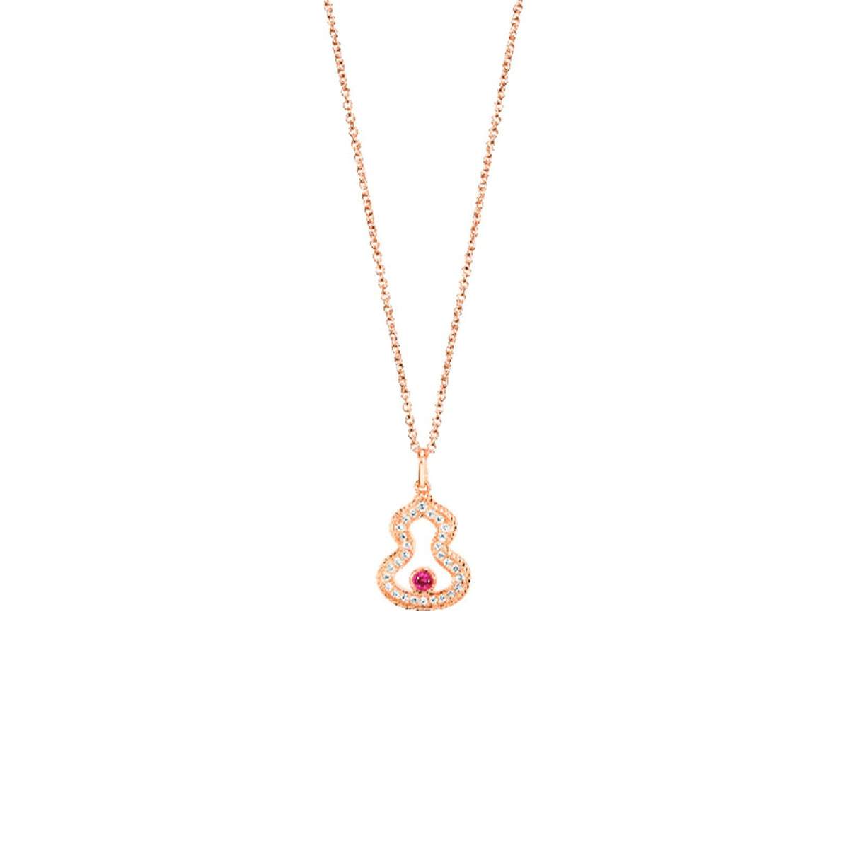 Qeelin Wulu Necklace - WU-040-LGNL-RGDRU - Wulu necklace in 18K rose gold with diamonds and ruby