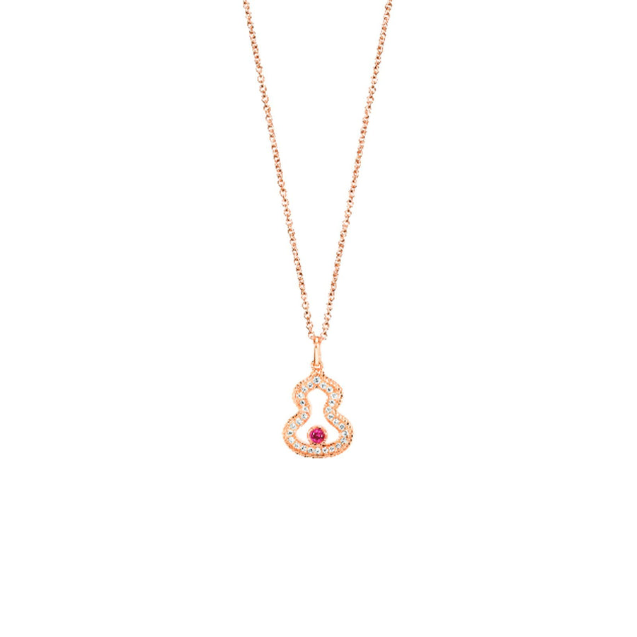 Qeelin Wulu Necklace - WU-040-LGNL-RGDRU - Wulu necklace in 18K rose gold with diamonds and ruby