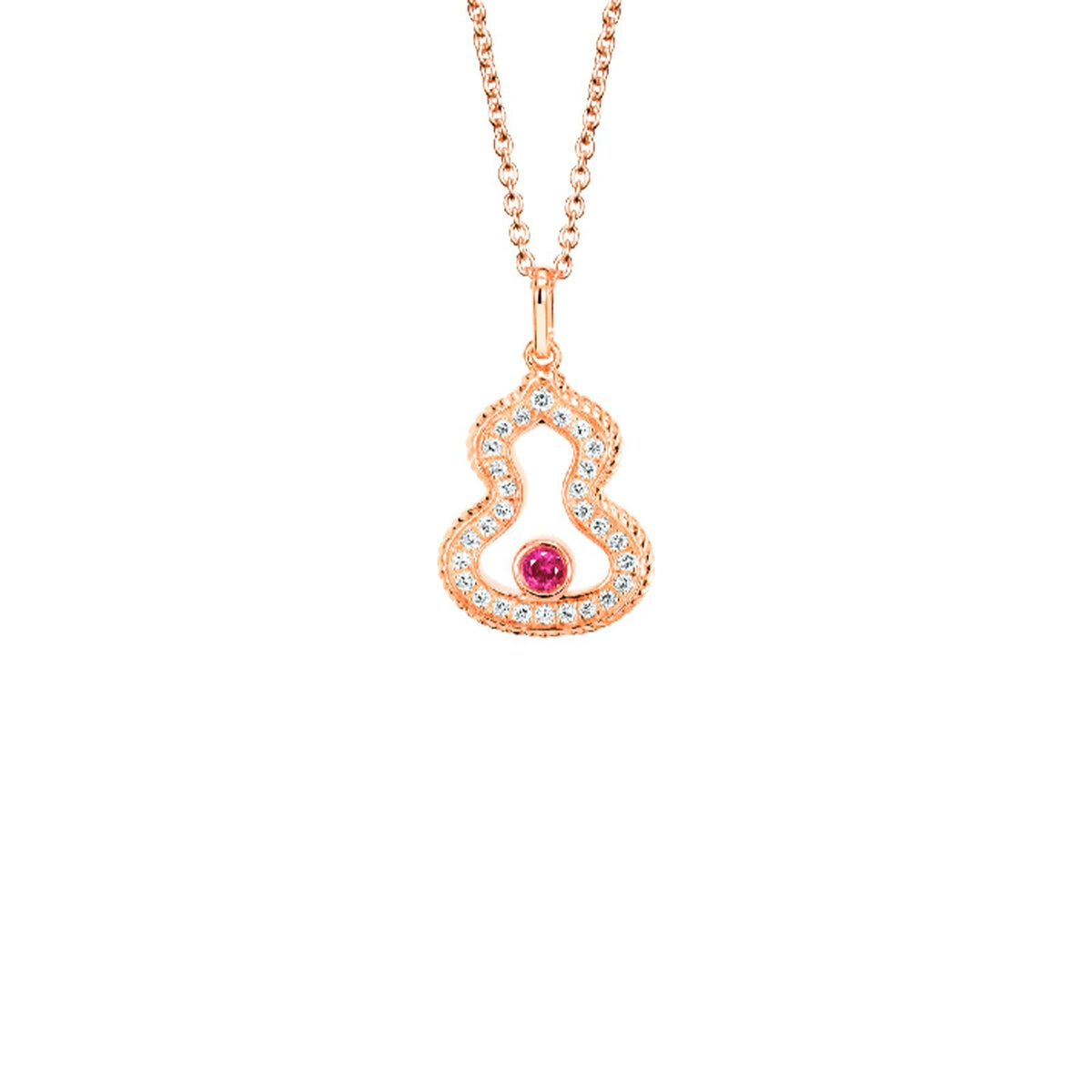 Qeelin Wulu Necklace - WU-040-LGNL-RGDRU - Wulu necklace in 18K rose gold with diamonds and ruby