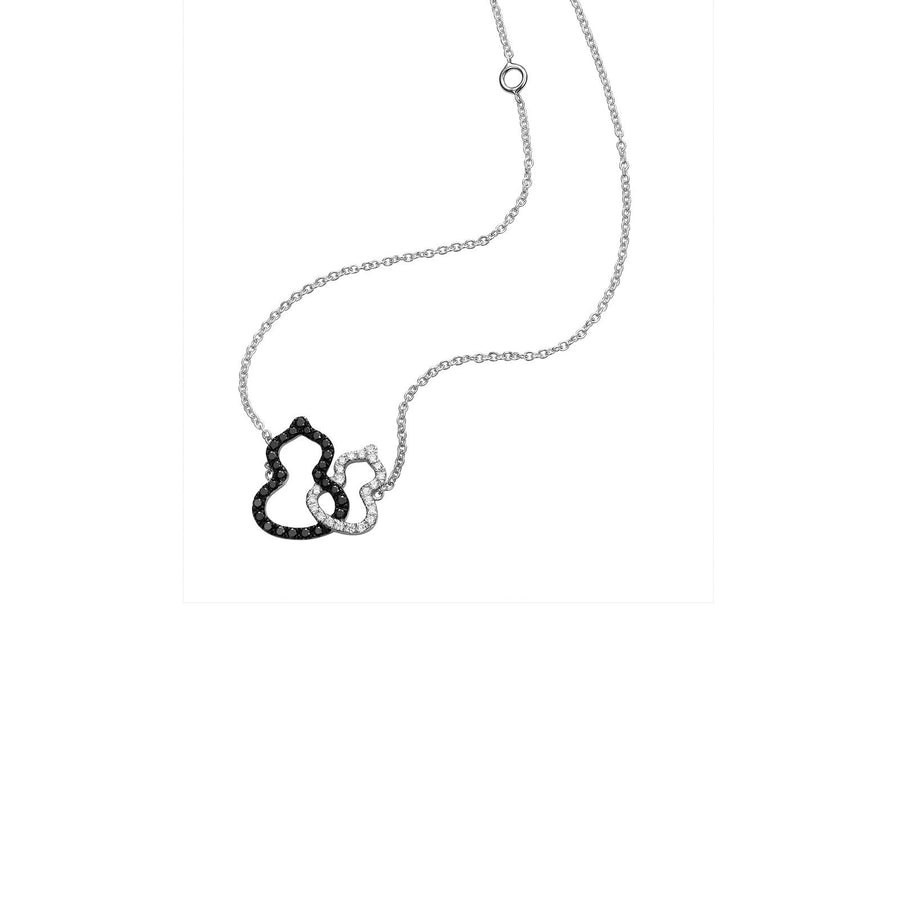 Qeelin Wulu Necklace - 18 karat white gold with double wulu in black diamonds and white diamonds on chain.