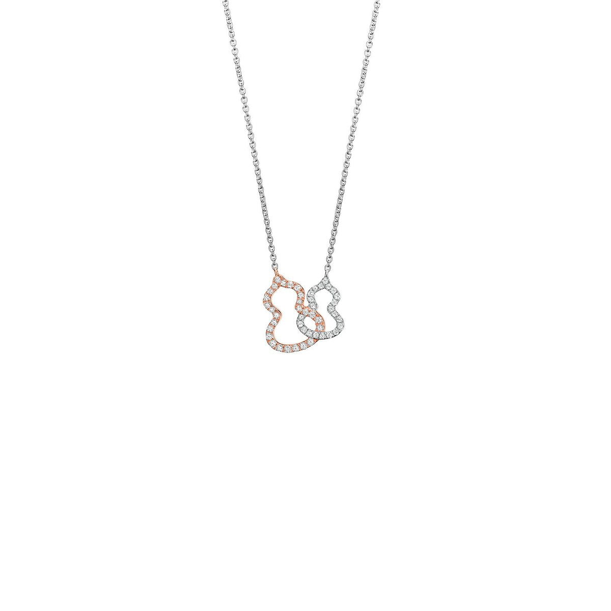 Qeelin Wulu Necklace - 18 karat white gold and rose gold double wulu pendant on chain.