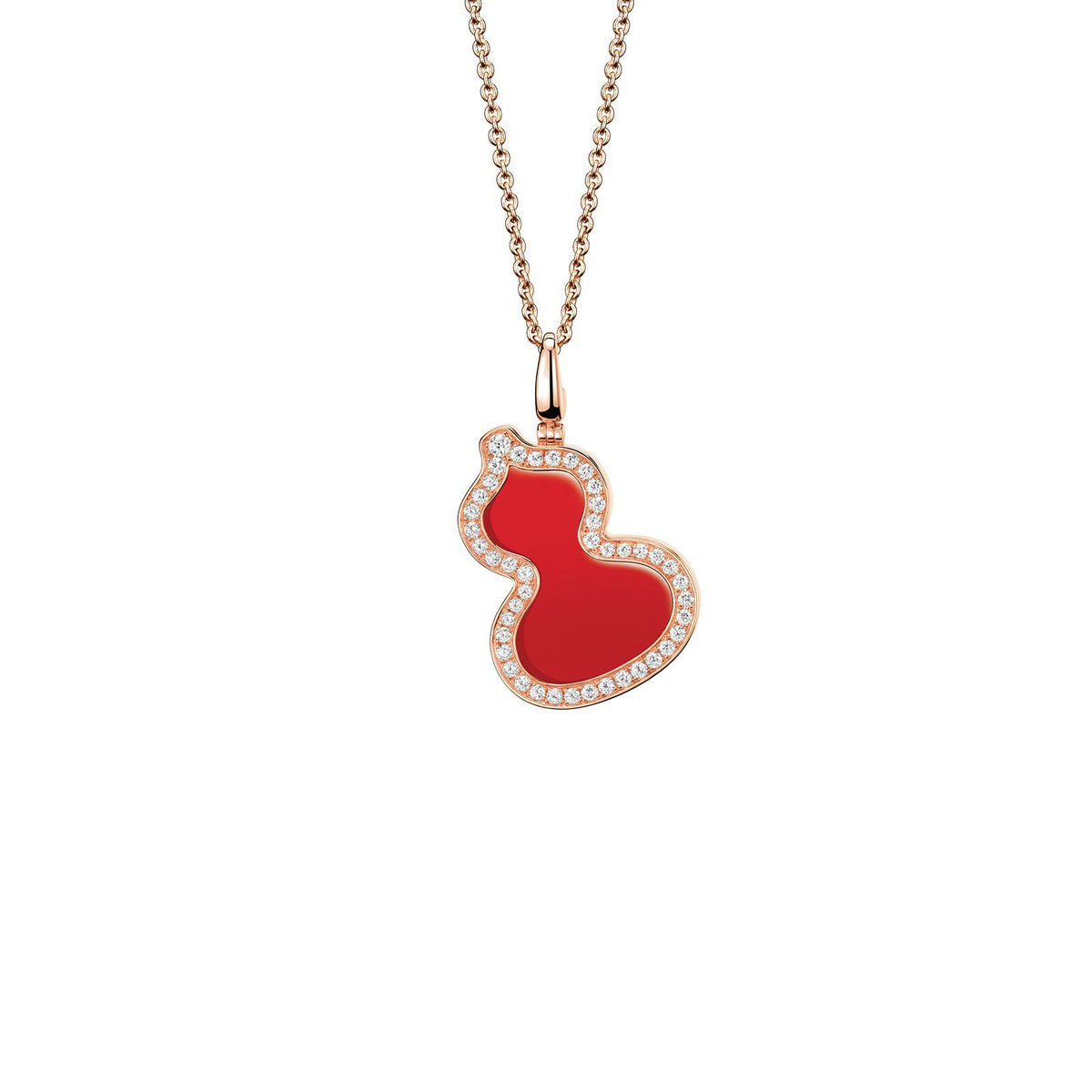 Qeelin Wulu Pendant - 18 karat rose gold pendant with red agate and diamonds.