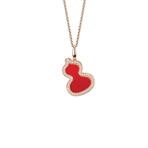 Qeelin Wulu Pendant - 18 karat rose gold pendant with red agate and diamonds.