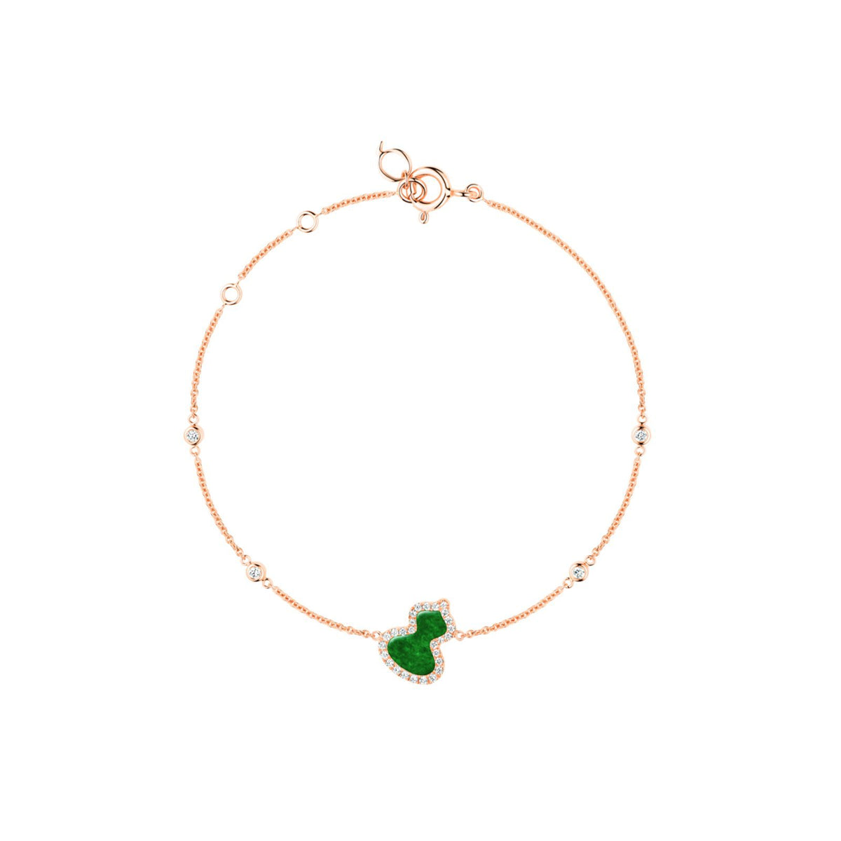 Qeelin Wulu Petite Bracelet - WU-BR0016B-RGDGJE - Petite Wulu bracelet in 18K rose gold with diamonds and jade