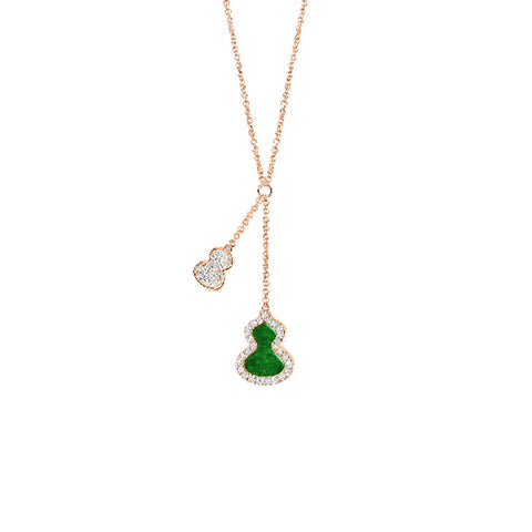 Qeelin Wulu Petite Diamond Necklace - WU-NL0008C-RGDGJE -18K Rose Gold Wulu Jade Diamond Necklace.