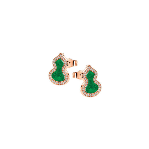 Qeelin Wulu Petite Ear Studs - 18 karat rose gold jade and diamonds wulu stud earrings.