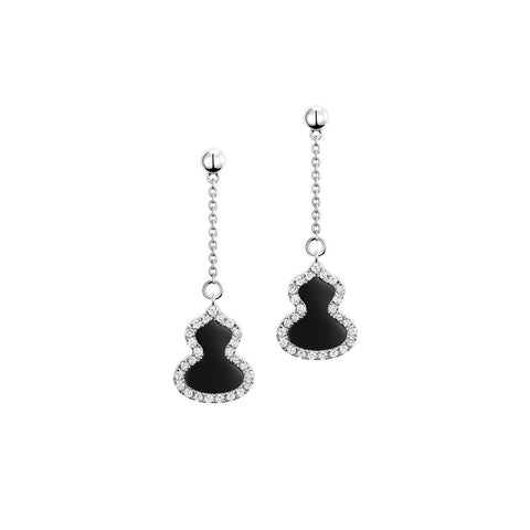 Qeelin Wulu Petite Earrings - 18 karat white gold black onyx and diamond wulu drop earrings.