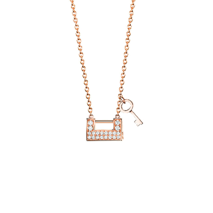 Qeelin Yu Yi Lock Necklace - YYL-NL0009A-RGD - Yu Yi Lock with key necklace in 18K rose gold with diamonds