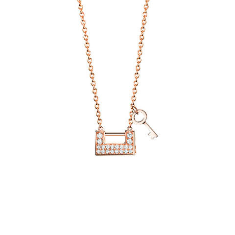 Qeelin Yu Yi Lock Necklace - YYL-NL0009A-RGD - Yu Yi Lock with key necklace in 18K rose gold with diamonds