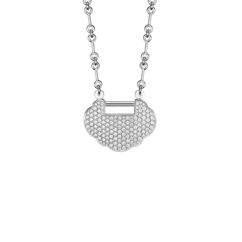 Qeelin Yu Yi Medium Necklace in 18 karat white gold with pave diamonds.
