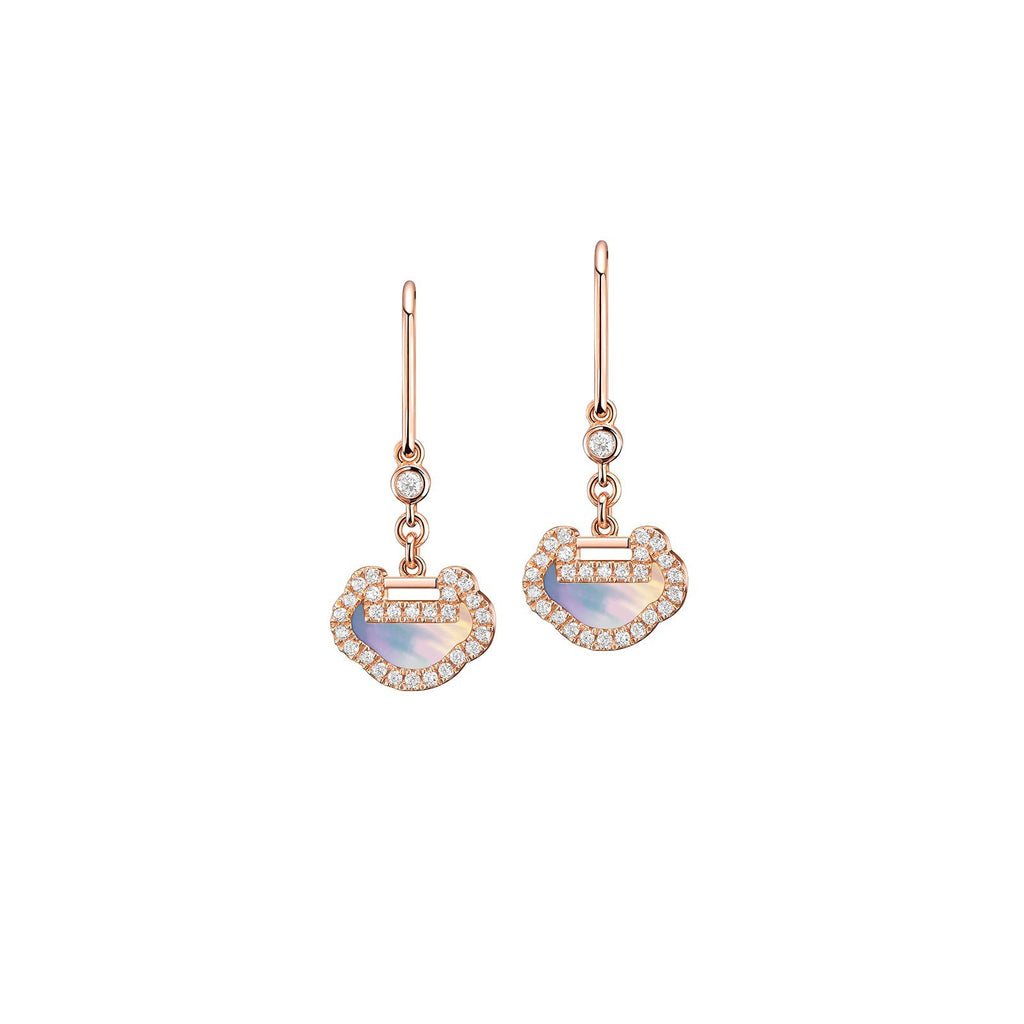Qeelin Yu Yi Petite Earrings - 18 karat rose gold mother-of-pearl and diamond yu yi drop earrings.