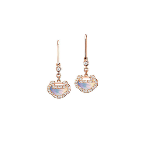 Qeelin Yu Yi Petite Earrings-Qeelin Yu Yi Petite Earrings - 18 karat rose gold mother-of-pearl and diamond yu yi drop earrings.