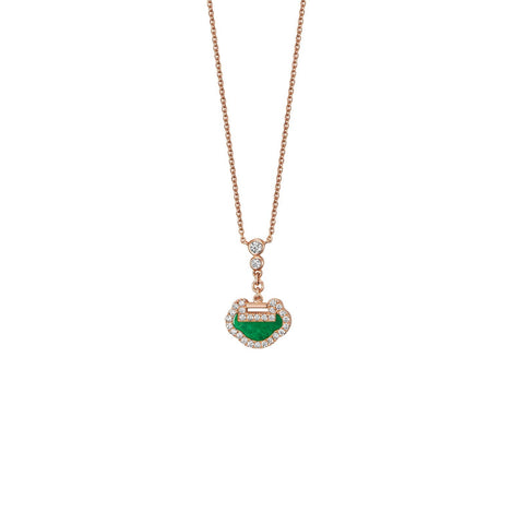 Qeelin Yu Yi Petite Jade Necklace - Petite Yu Yi Necklace in 18K Rose Gold with Diamonds and Jade.