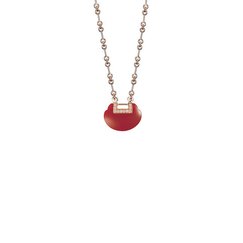 Qeelin Small Yu Yi Necklace-Qeelin Yu Yi Small Necklace - 18 karat rose gold red agate and diamonds yu yi pendant with necklace.