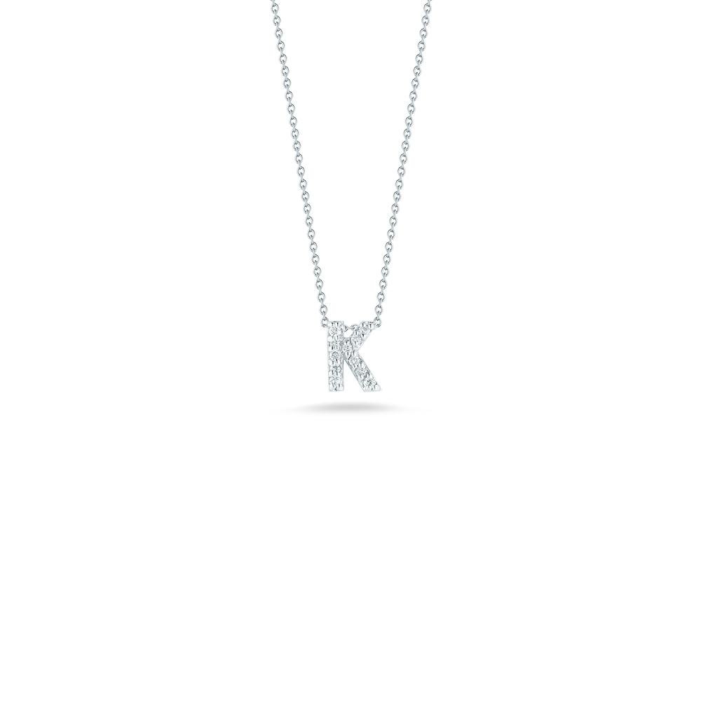 Roberto Coin Letter "K" Pendant - Personalize with your letter. Letter "K" in 18 karat white gold with diamonds.