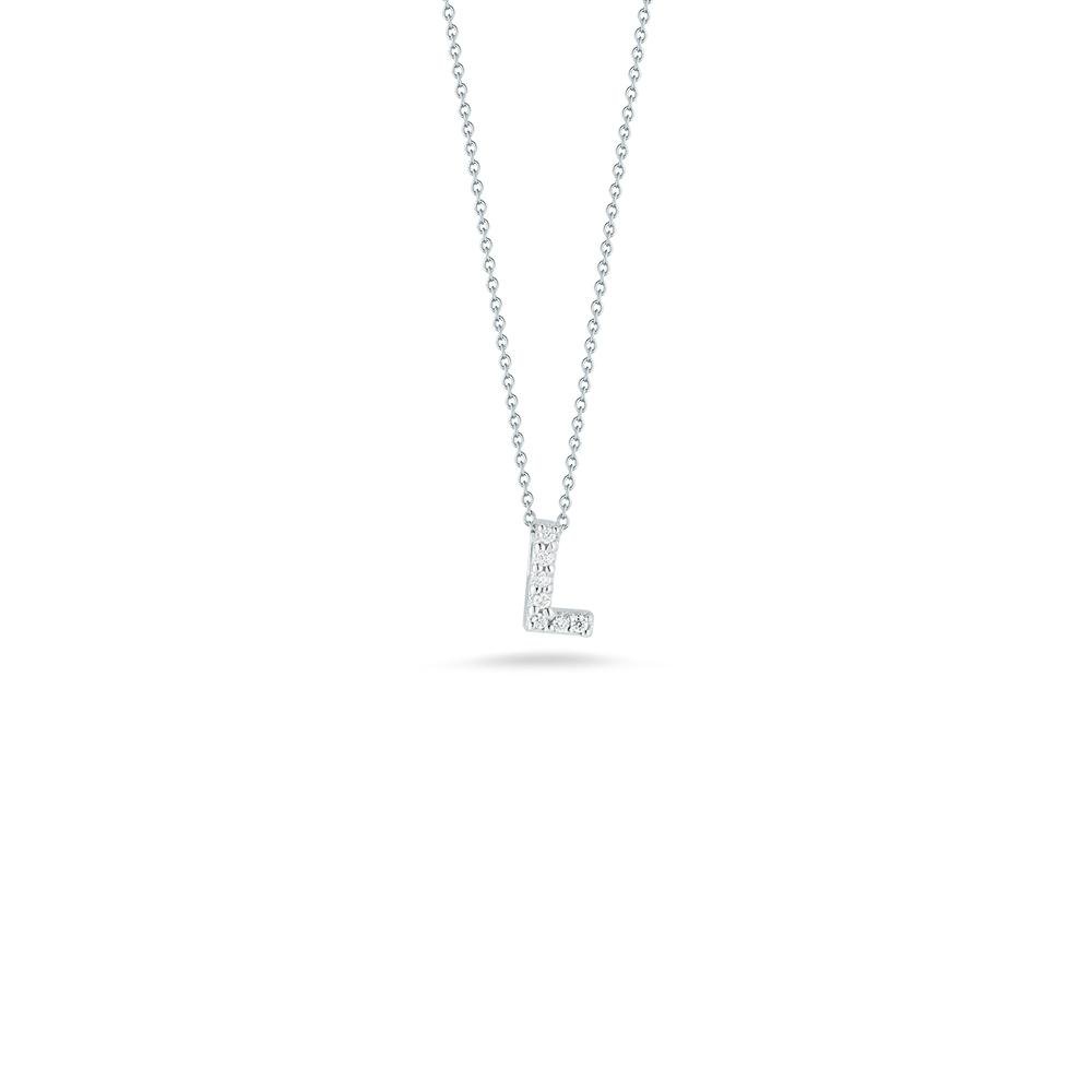 Roberto Coin Letter "L" Pendant - Personalize with your letter. Letter "L" in 18 karat white gold with diamonds.