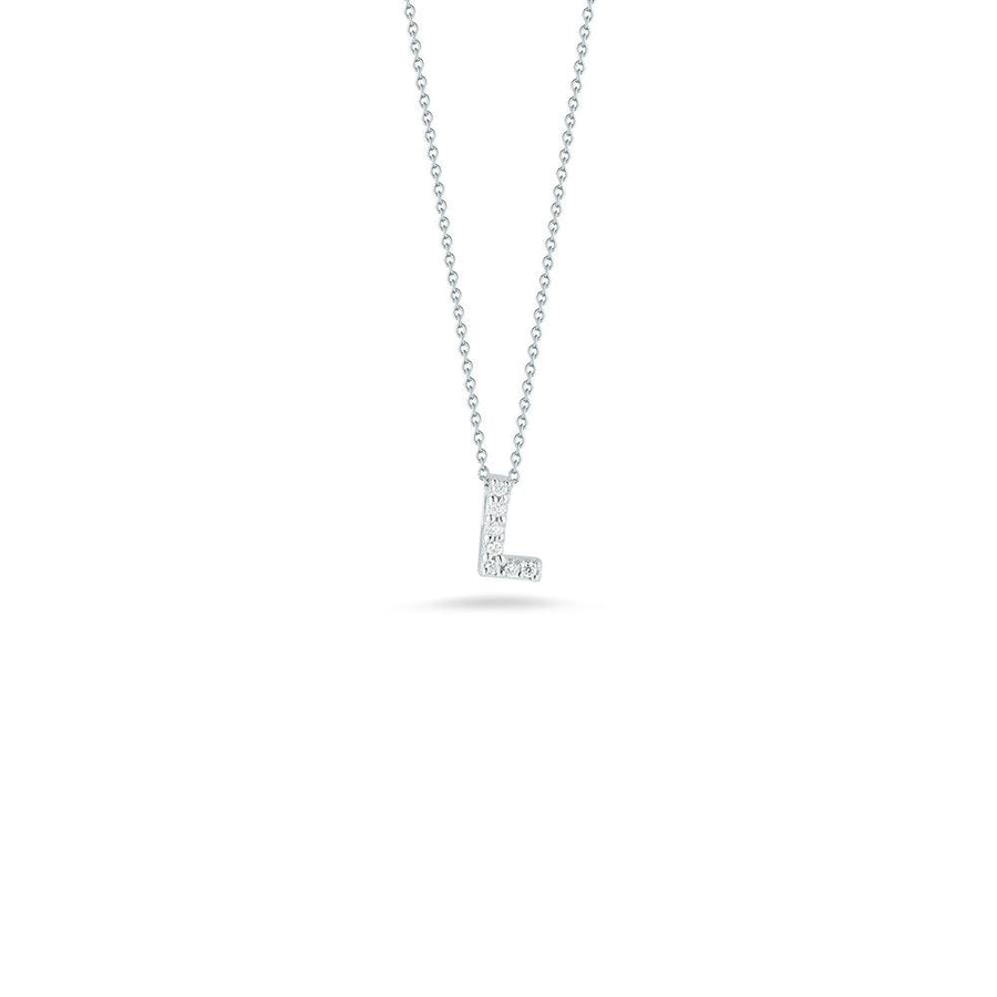 Roberto Coin Letter "L" Pendant - Personalize with your letter. Letter "L" in 18 karat white gold with diamonds.