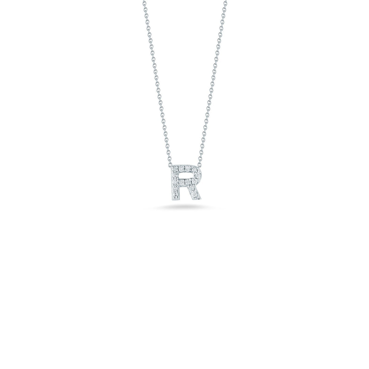 Roberto Coin Letter "R" Pendant - Personalize with your letter. Letter "R" in 18 karat white gold with diamonds.