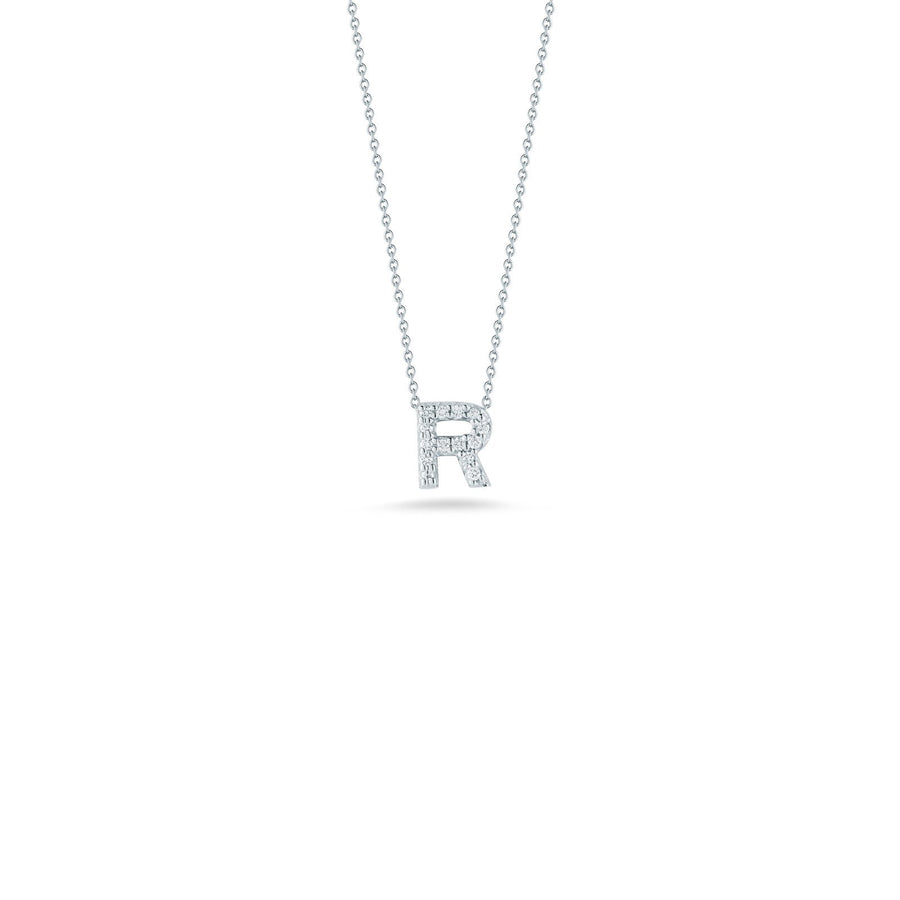 Roberto Coin Letter "R" Pendant - Personalize with your letter. Letter "R" in 18 karat white gold with diamonds.