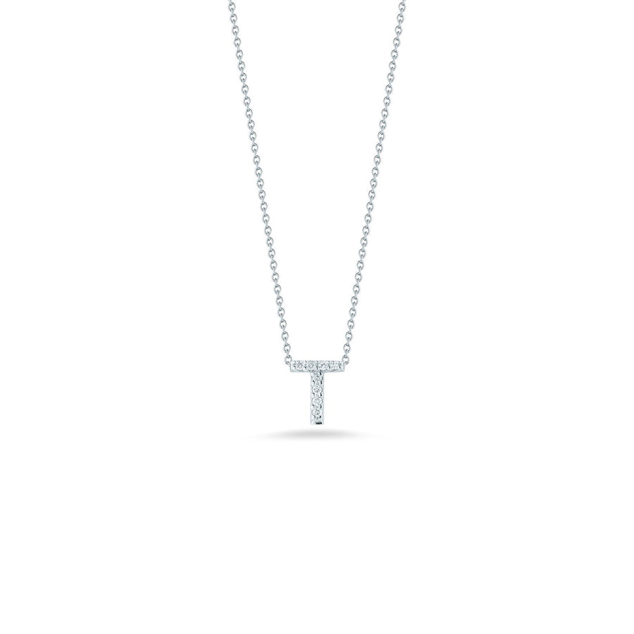 Roberto Coin Letter "T" Pendant - Personalize with your letter. Letter "T" in 18 karat white gold with diamonds.