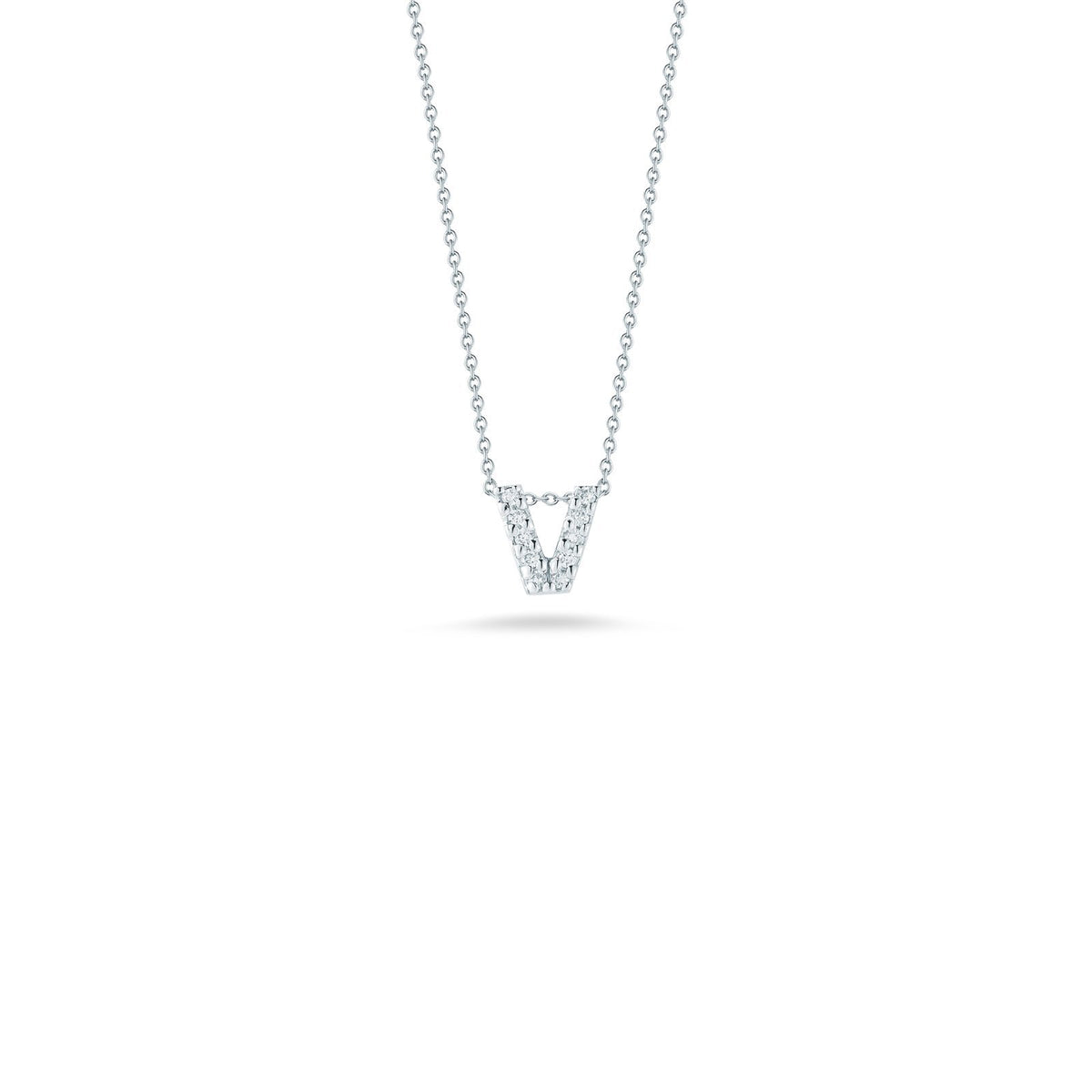 Roberto Coin Letter "V" Pendant - Personalize with your letter. Letter "V" in 18 karat white gold with diamonds.