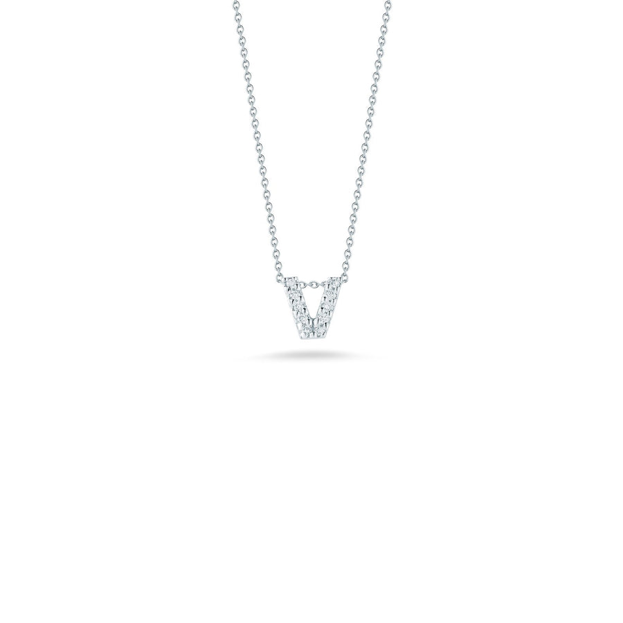 Roberto Coin Letter "V" Pendant - Personalize with your letter. Letter "V" in 18 karat white gold with diamonds.