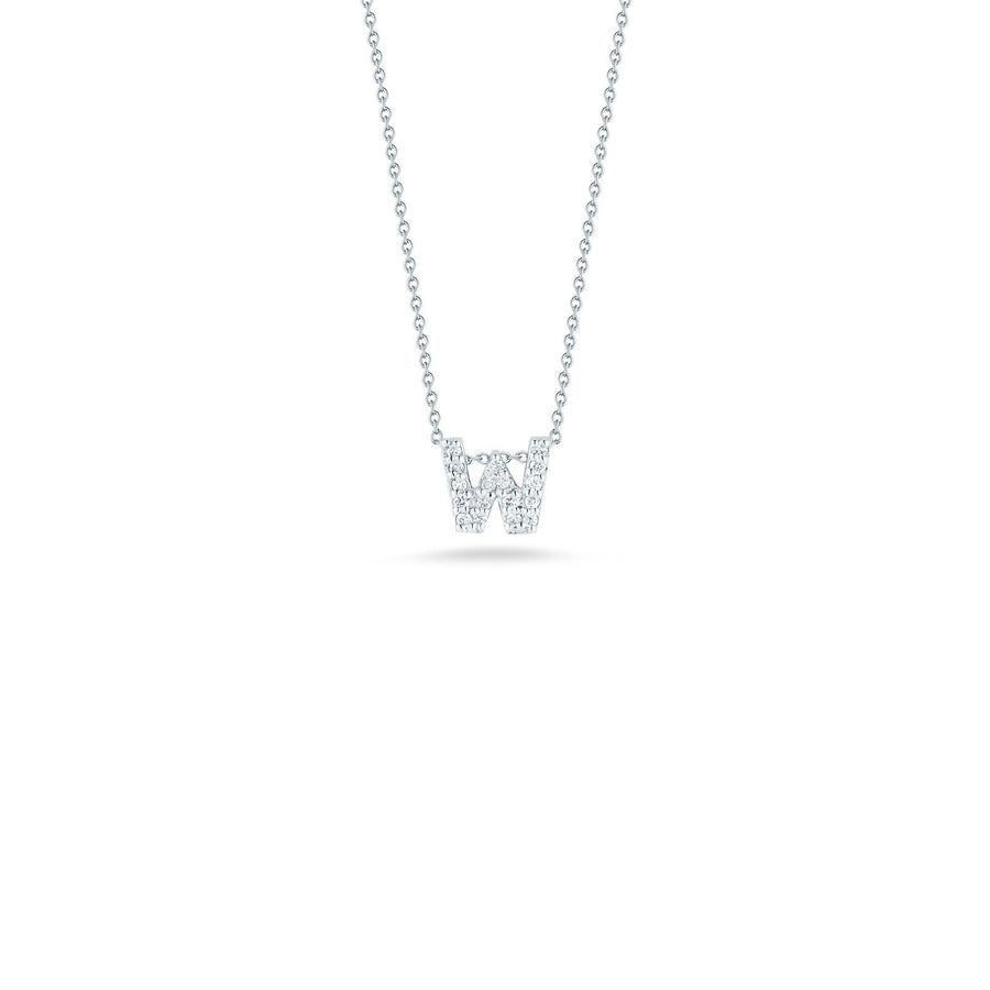 Roberto Coin Letter "W" Pendant - Personalize with your letter. Letter "W" in 18 karat white gold with diamonds.