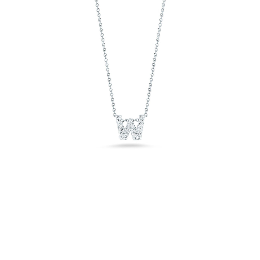 Roberto Coin Letter "W" Pendant - Personalize with your letter. Letter "W" in 18 karat white gold with diamonds.