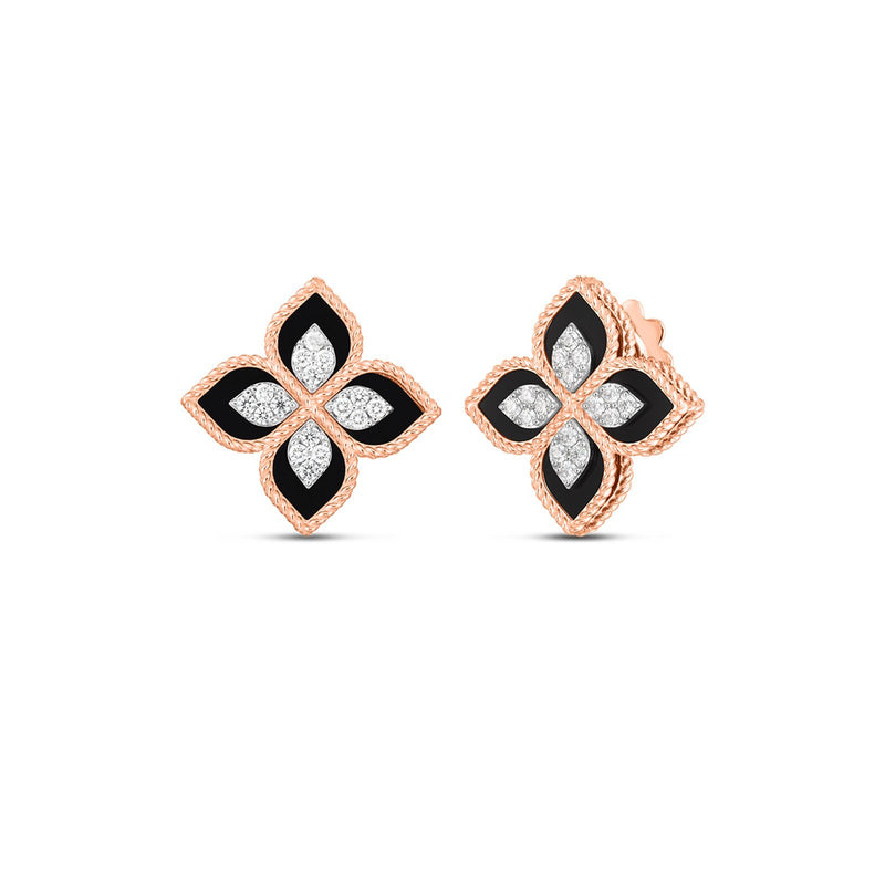 Roberto Coin Princess Flower Black Jade Earrings-Roberto Coin Princess Flower Black Jade Earrings -