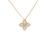 Roberto Coin Princess Flower Diamond Necklace in 18 karat rose gold with diamonds.
