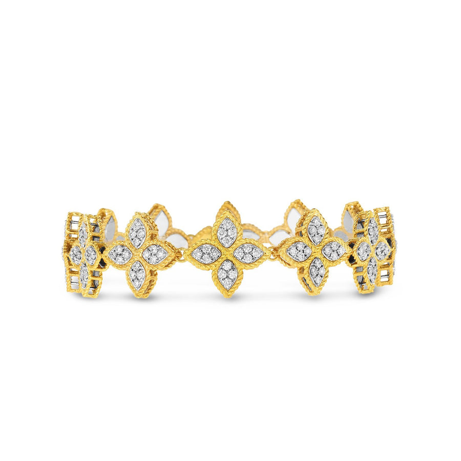 Roberto Coin Princess Flower Diamond Wide Link Bracelet -