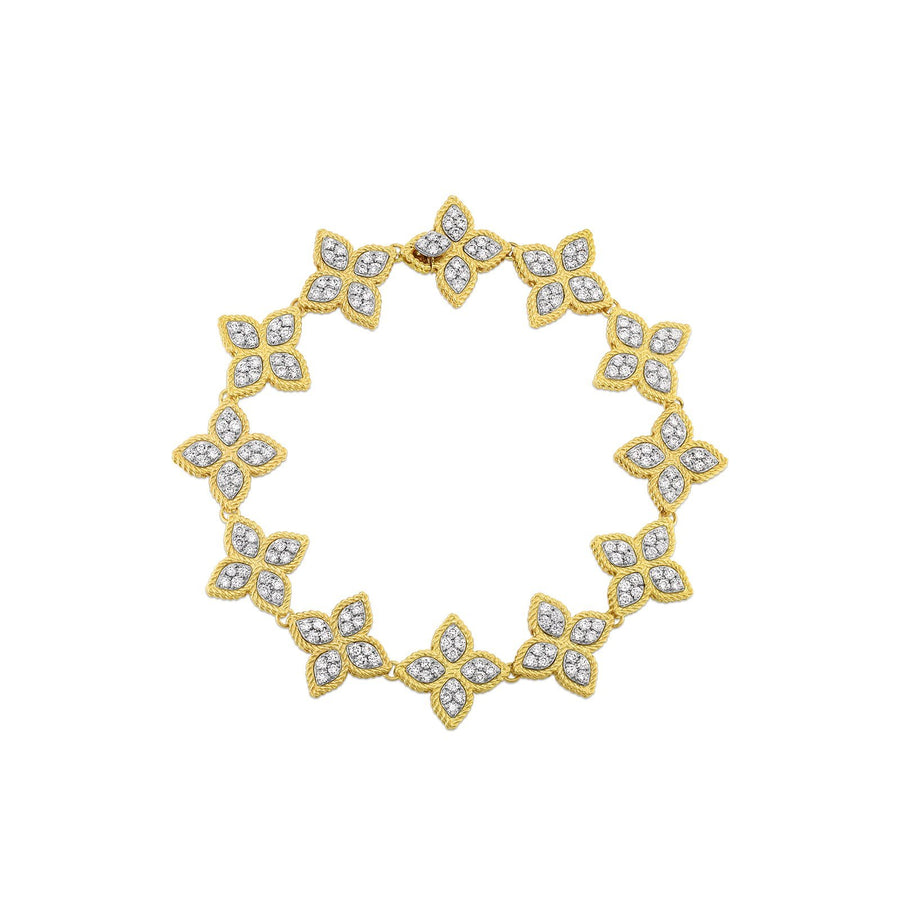 Roberto Coin Princess Flower Diamond Wide Link Bracelet -