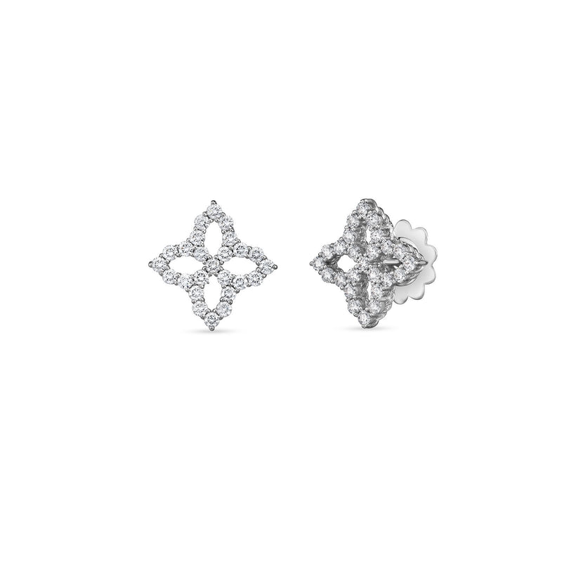 Roberto Coin Princess Flower Medium Diamond Ouline Stud Earrings-Roberto Coin Princess Flower Medium Diamond Ouline Stud Earrings -