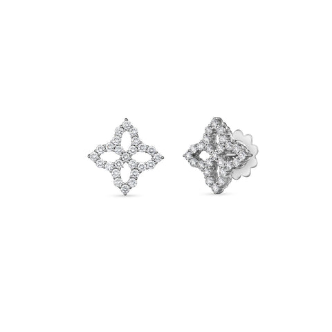 Roberto Coin Princess Flower Medium Diamond Ouline Stud Earrings-Roberto Coin Princess Flower Medium Diamond Ouline Stud Earrings -
