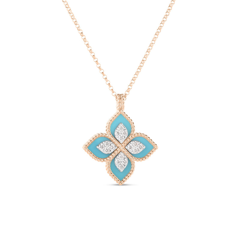 Roberto Coin Venetian Princess Diamond & Turquoise Flower Necklace-Roberto Coin Venetian Princess Diamond & Turquoise Flower Necklaces - 8882784AH18XT