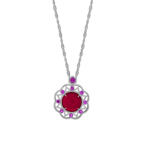 Rubellite, Pink Sapphire and Diamond Necklace-Rubellite, Pink Sapphire and Diamond Necklace - N24949-RUB