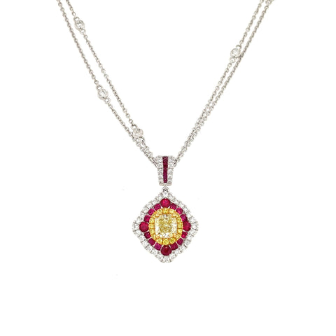 Ruby and Yellow Diamond Necklace-Ruby and Yellow Diamond Necklace - DNUJD00406