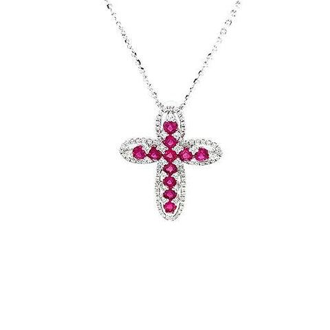 Ruby Diamond Cross Pendant and Chain-Ruby Diamond Cross Pendant and Chain -